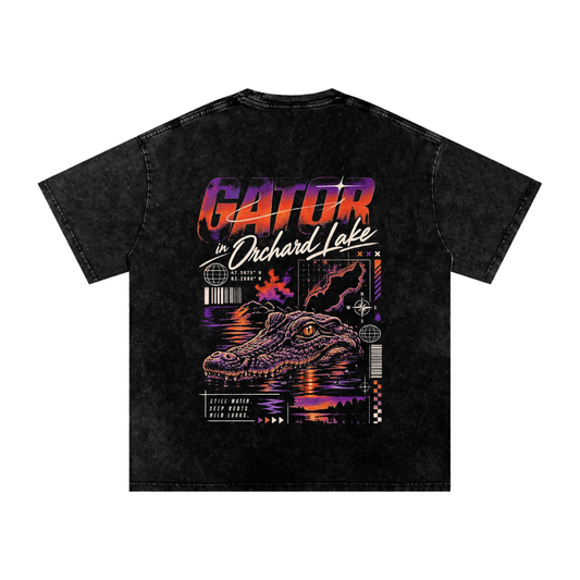 Gator in orchard Lake Snow Washed Oversized Cotton T-Shirt