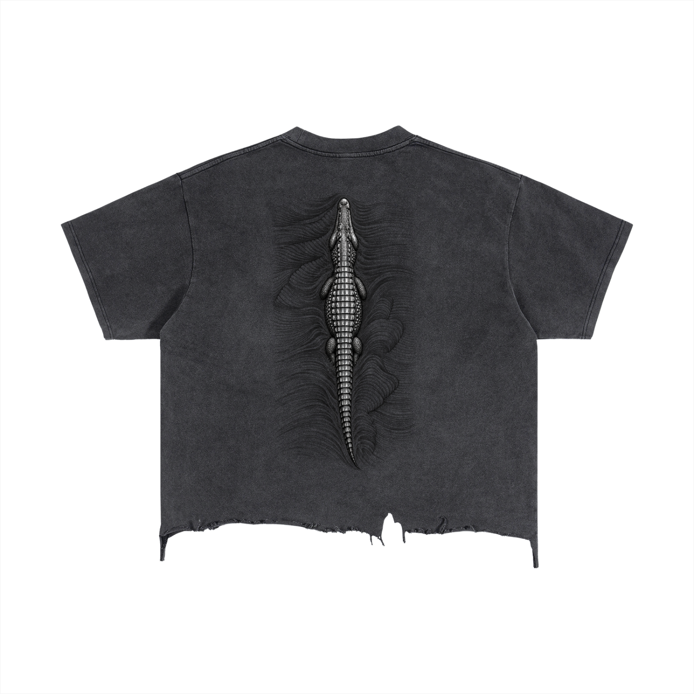 Wavy Gator - Vintage Wash Boxy Distressed Hem T-Shirt