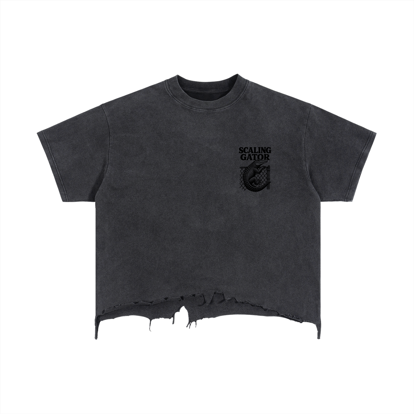 Wavy Gator - Vintage Wash Boxy Distressed Hem T-Shirt