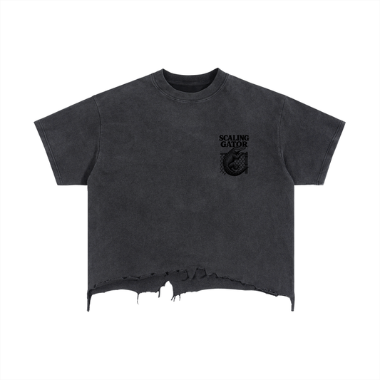 Wavy Gator - Vintage Wash Boxy Distressed Hem T-Shirt