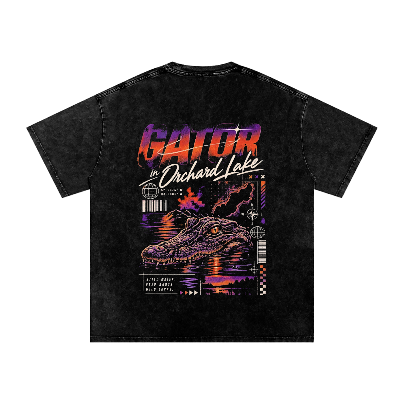 Gator in orchard Lake Snow Washed Oversized Cotton T-Shirt
